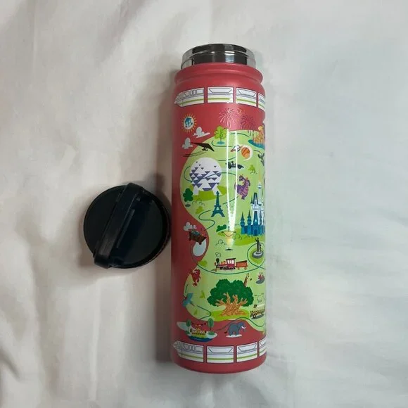 Disney Parks Mickey Park Map Aluminum Metal Travel Tumbler No Spill Sip Lid NWOT - Picture 4 of 9